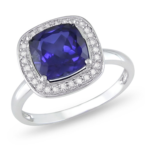 0.10 CTW 10K White Gold Diamond  4 1/6 CT TGW Synthetic Sapphire Fashion Ring