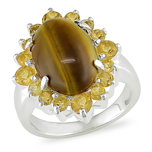 Sterling Silver 8.40 CT TGW Tiger eye Citrine Fashion Ring