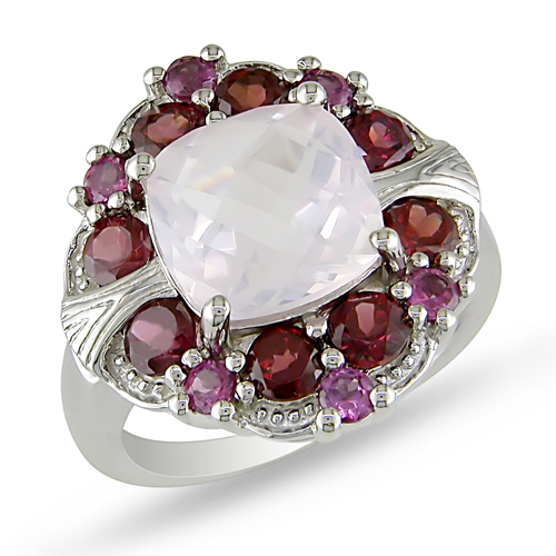 Sterling Silver 6.25 CT TGW Rose Quartz Rhodolite Fashion Ring