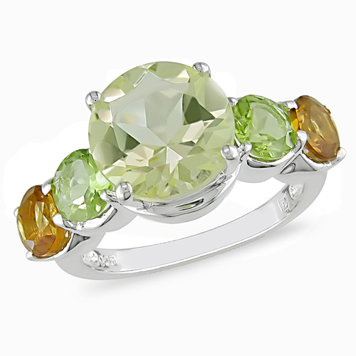 5 3/8 CT TGW Lemon Quartz Citrine Peridot Fashion Ring Silver