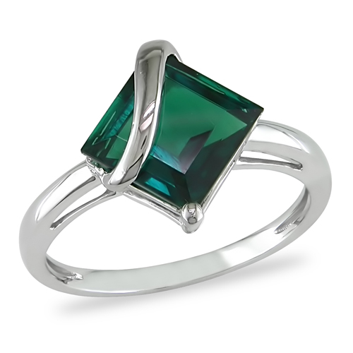 10K White Gold 2.55 CT TGW Synthetic Emerald Fashion Ring