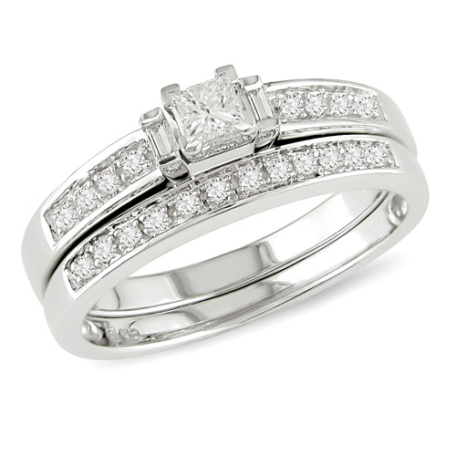 10K White Gold 0.33 CTW Princess Cut Diamond Bridal Set Ring