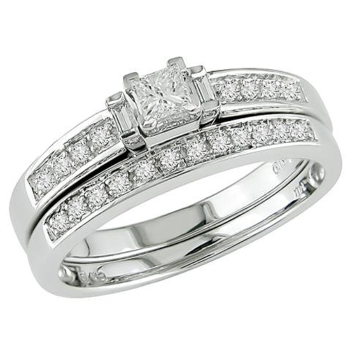 0.33 CTW Princess Cut Diamond 14K White Gold Bridal Ring Set