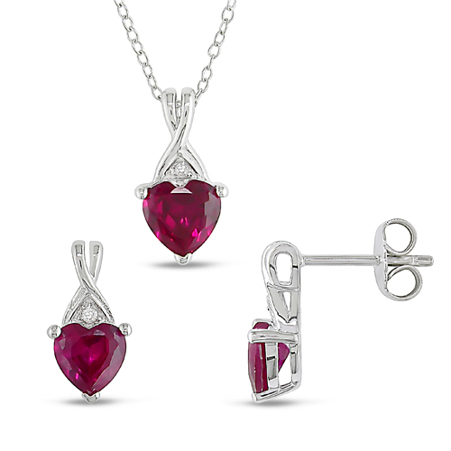Sterling Silver 0.03 CTW Diamond 3.75 CT TGW Synthetic Ruby with Chain