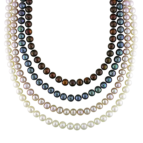 4pcs Set of 18in 6-7mm Freshwater Potato/White/Pink/Chocolate/Black Pearl Neckla