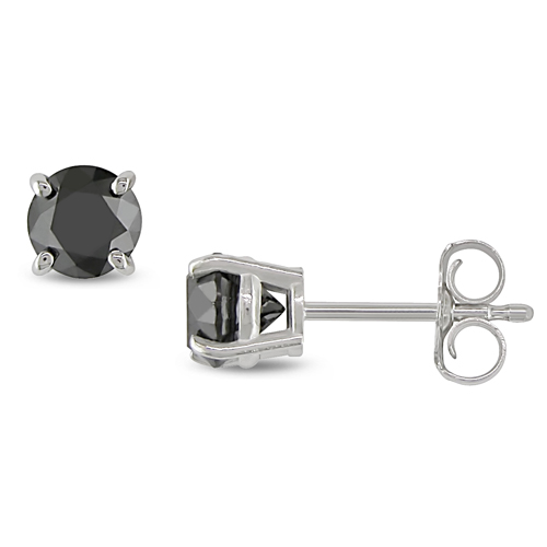 14KW 1ct TDW Black Diamond Solitaire Earrings Traditional-Basket