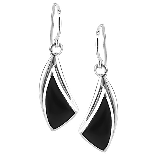 Silver Black Onyx Hook Earrings