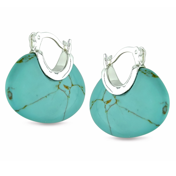Silver C Shape Turquoise Hoop Earrings