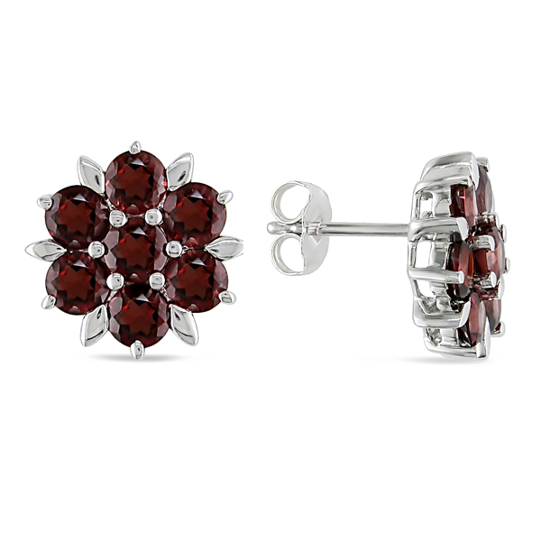 4 1/5 CT TGW Garnet Ear Pin Silver Earrings