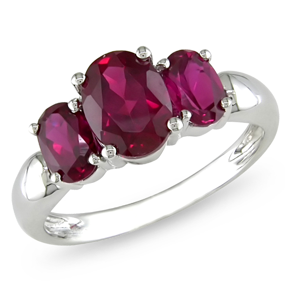 Sterling Silver 3.50 CT TGW Synthetic Ruby 3 Stone Ring