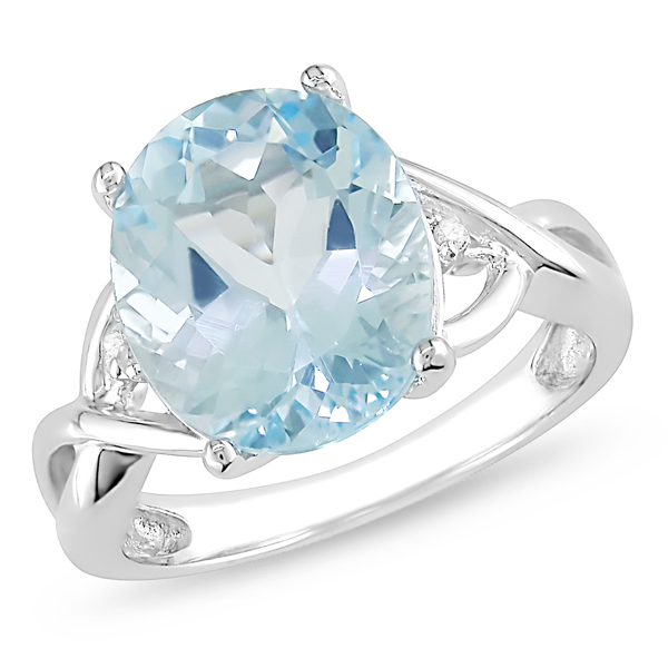 Sterling Silver 5.50 CT TGW Blue Topaz  Diamond Fashion Ring