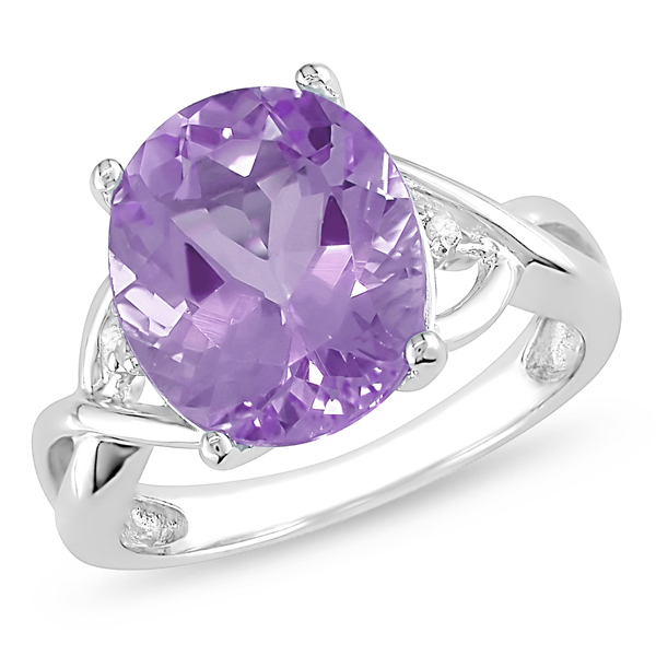 Sterling Silver 4 CT TGW Amethyst  Diamond Fashion Ring