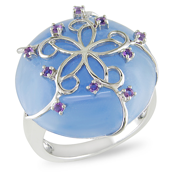 Sterling Silver 20 CT TGW Synthetic Blue Jade Amethyst Ring