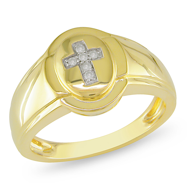 0.06 CT Diamond TW Mens Ring Yellow Silver GHI I3 Yellow Rhodium Plated