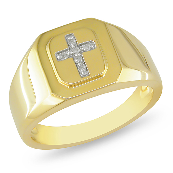 0.05 CT Diamond TW Mens Ring Yellow Silver GHI I3