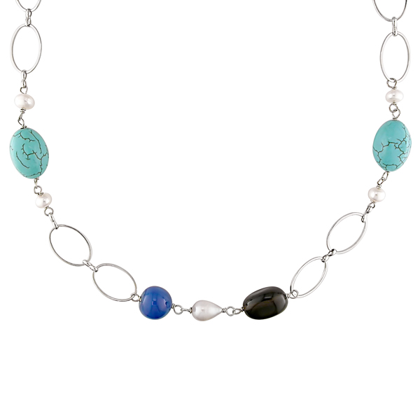 40 Pearl and Multi-Gemstone Necklace with No Clasp