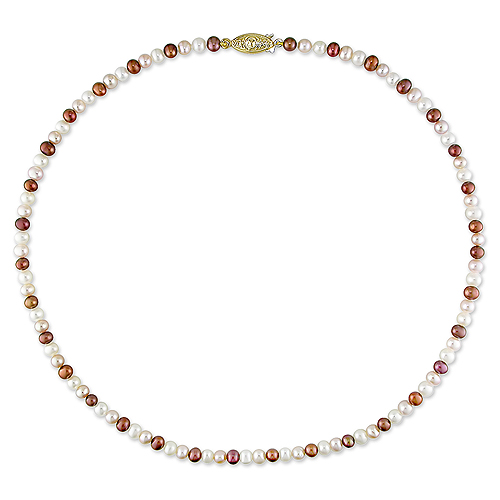 18 4-5mm Brown/Pink/White FW Pearl Necklace w/ Brass Fish Eye Clasp