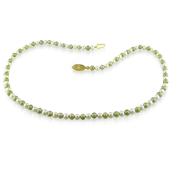 18 4-5mm Pistachio White FW Pearl Necklace w/ Brass Fish Eye Clasp