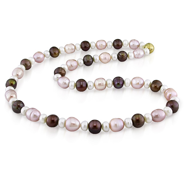 18 mm 8-9mm FW Multi Shape Brown  White and Pink Pearl Necklace with Metal Magne