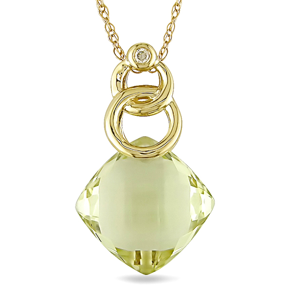10k Yellow Gold .01 ctw Diamond 5.2 CT TGW Lemon Quartz Fashion Pendant