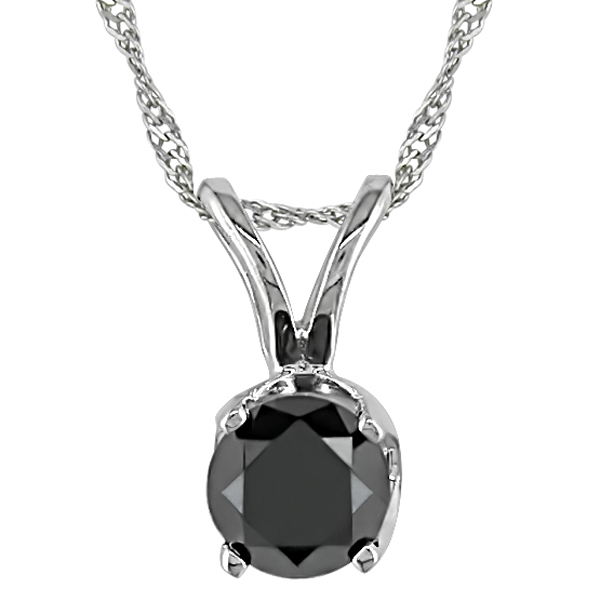 14k White Gold .25ct Round Cut Black Diamond Solitaire Pendant