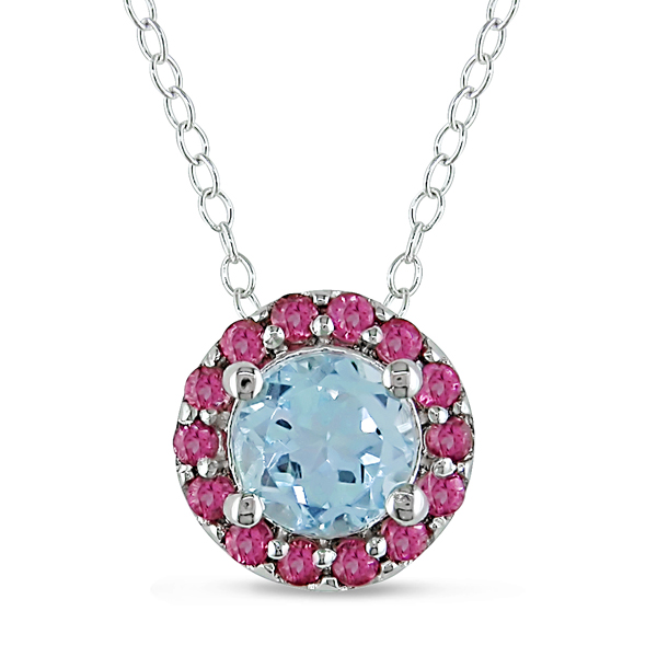 Sterling Silver 1.5 CT TGW Blue Topaz Pink Tourmaline Pendant