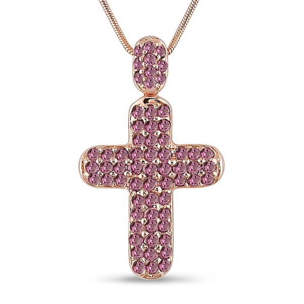 Gold Plated Sterling Silver Rhodolite Cross Pendant