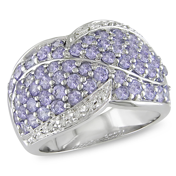 Sterling Silver 2.10 CT TGW Tanzanite Diamond Fashion Ring