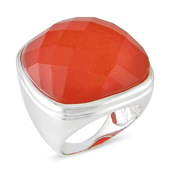 Sterling Silver 25mm Cabochon Faceted Orange Crystal Fashion Ring