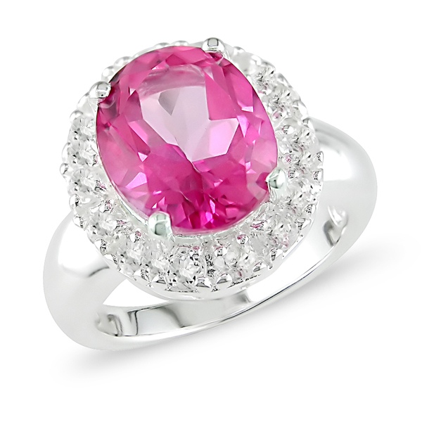 Sterling Silver 6.20 CT TGW Pink  White Topaz Fashion Ring