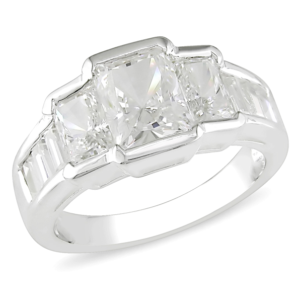 Sterling Silver Emerald  Baguette Cut Crystal Fashion Ring