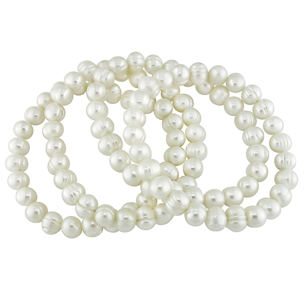 Set of 4x 7.5 7-8mm FW White Pearl Elastic Bracelets pearl grade AAA