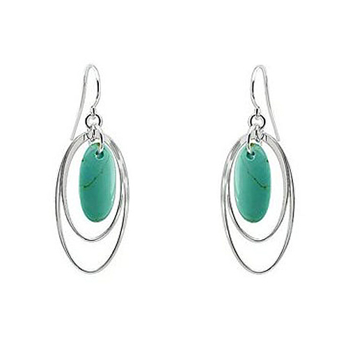 Silver 18X9mm Oval Turquoise Open Circles Hook Earrings shepherd hook backs