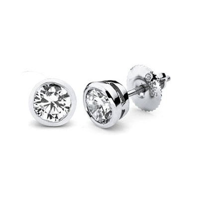 14K Bezel Set Round Solitaire Diamond Stud Earrings 1.25ctw