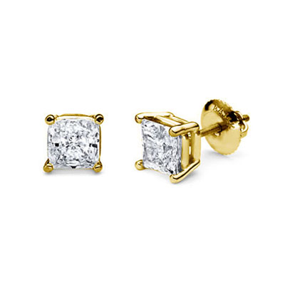 14K 4 Prong Princess Solitaire Diamond Stud Earrings 1.25ctw