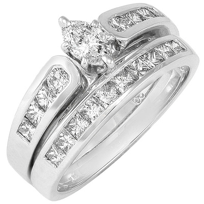 1ctw Diamond Marquise Bridal Ring SetÃ?in 14k White Gold HI/SI