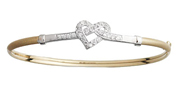 Cubic Zirconia 14K Two Tone Gold Twist Heart Bangle