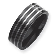 Grey Laser Stripes on Black Plated 8mm Tungsten Band