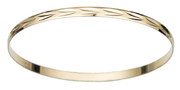 Diamond Cut Leaf Motif 14K Yellow Gold Solid Bangle