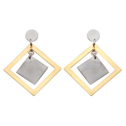 14k Two Tone Gold Square Diamond Shape Earrings