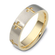 Carved & Engraved6.00mm Cross 18K Two Tone Gold Wedding Band