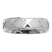 6mm X Pattern 18K White Gold Wedding Band