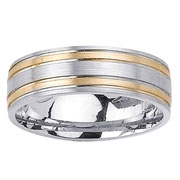 Flat Brush Finish 18K Two Tone Two Row Wedding Band