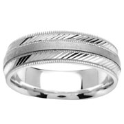 Stripe Engraved 18K White Gold Wedding Band