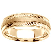 Stripe Engraved 18K Yellow Gold Wedding Band
