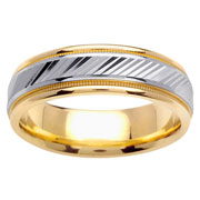 Carved Center Milgrain 18K Two Tone Wedding Band