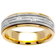 Carved Designer 18K Two Tone Wedding Band