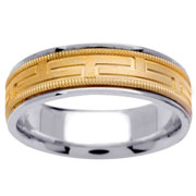 18K Two Tone Carved Design Wedding Ring