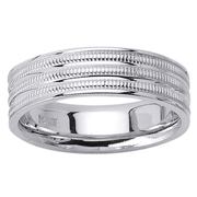 Three Row Milgrain 18K White Gold Wedding Band