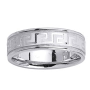 18K Greek Key Pattern White Gold Wedding Band